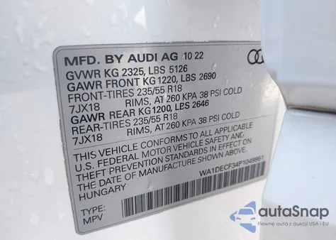 2023 Audi Q3 Premium 45 Tfsi S Line Quattro Tiptronic from USA, damaged, VIN WA1DECF34P1049951